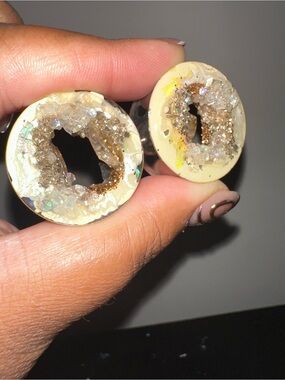 Handmade Cream and Gold Druzy Stud Earrings - Women Jewelry
